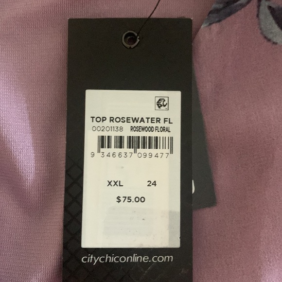 City Chic NEW Blouse Floral Short Sleeve V-neck Rosewood XXL Career Casual - Picture 12 of 12